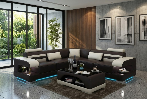 Leather Soft Couch Living Landscape Corner Sofa Corner Suite Design Modern Sofa USB