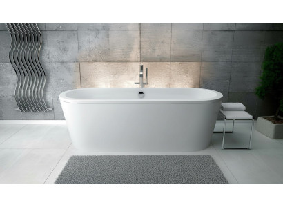 Oval acrylic bathtub exclusive, freestanding design, new bathroom.