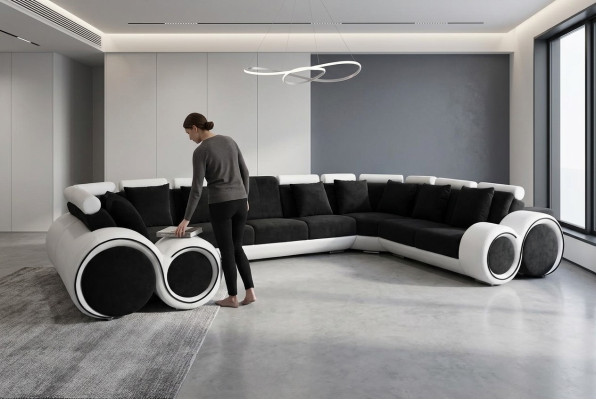 Corner Leather Modern XXL Couch Living Landscape Leather Sofa U-shape A1163 with USB