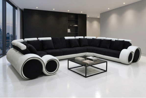 Corner Leather Modern XXL Couch Living Landscape Leather Sofa U-shape A1163 with USB