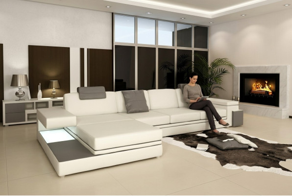 Design leather sofa with USB, upholstered living area corner set Tachau corner