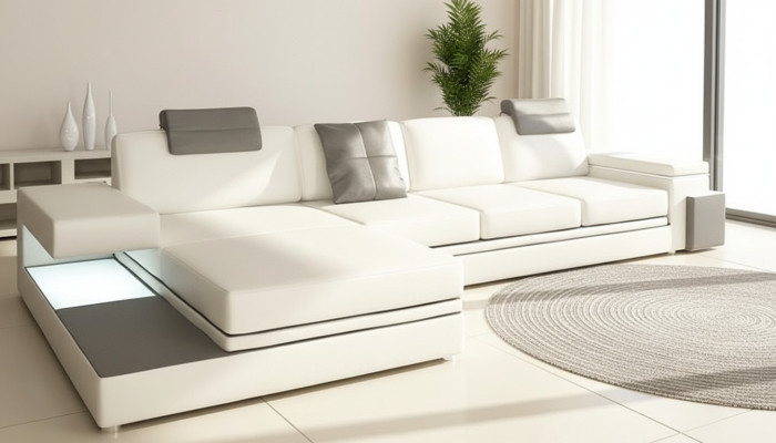 Design leather sofa with USB, upholstered living area corner set Tachau corner