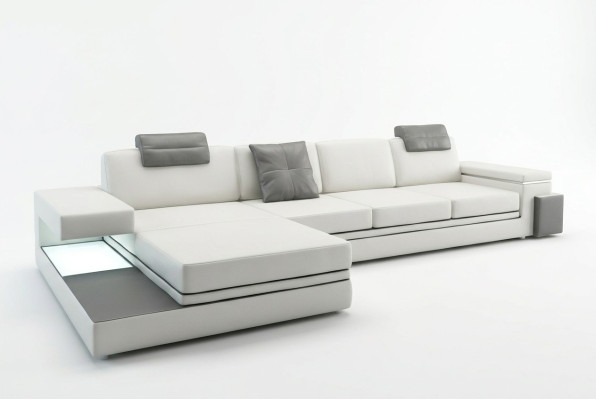 Design leather sofa with USB, upholstered living area corner set Tachau corner