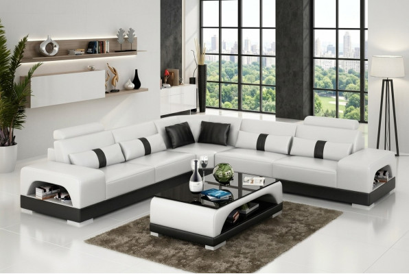 Corner sofa with USB, couch sofa living landscape seat corner set leather textile sand color