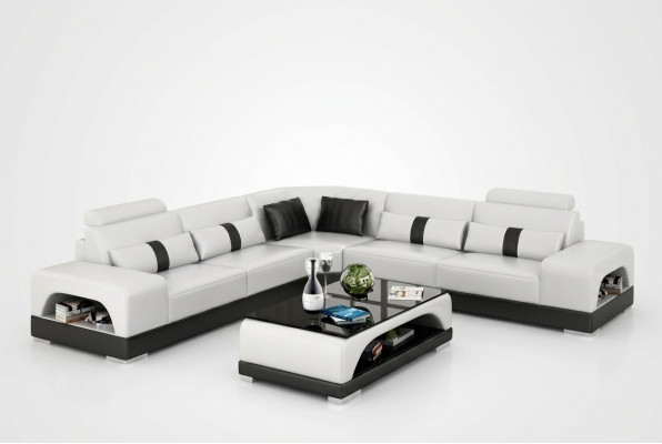 Corner sofa with USB, couch sofa living landscape seat corner set leather textile sand color