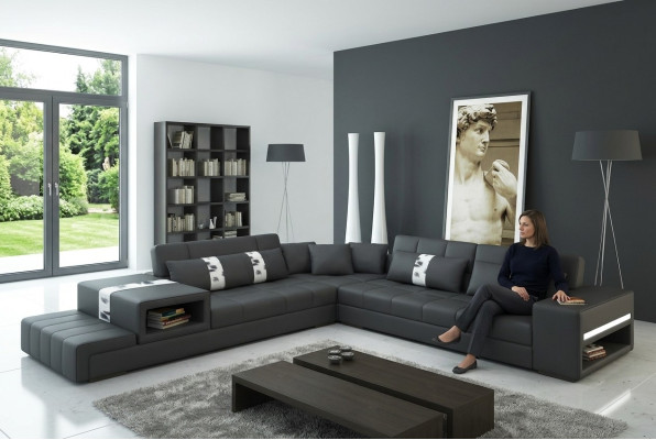 Corner sofa with USB Couch Sofa Living Area Corner Upholstery Leather Textile Peterso