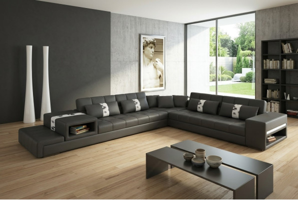 Corner sofa with USB Couch Sofa Living Area Corner Upholstery Leather Textile Peterso