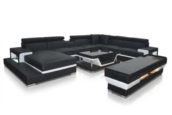 Leather sofa in U-shape with modern design for the living room