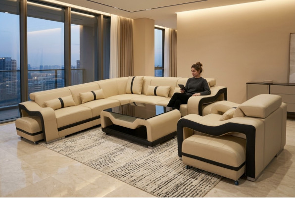 Consider the modern luxury leather U-shaped corner sofa for your living room.