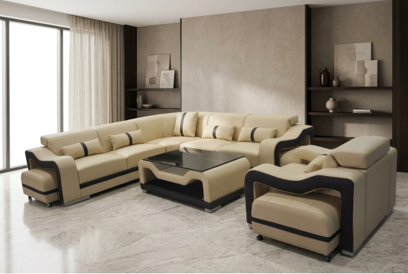 Consider the modern luxury leather U-shaped corner sofa for your living room.