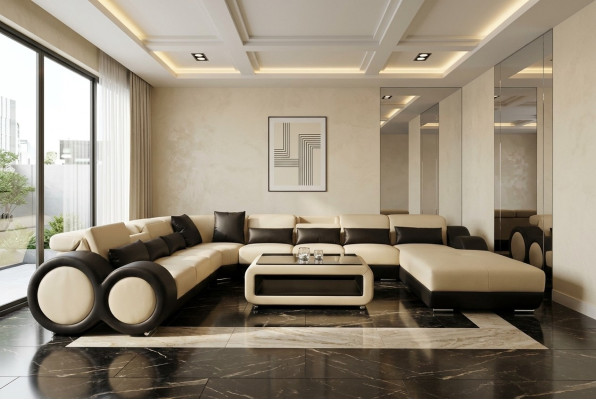 Leather sofa living landscape set design modern corner sofa U-shape G8035+USB