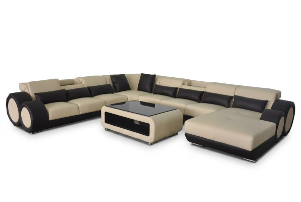 Leather sofa living landscape set design modern corner sofa U-shape G8035+USB