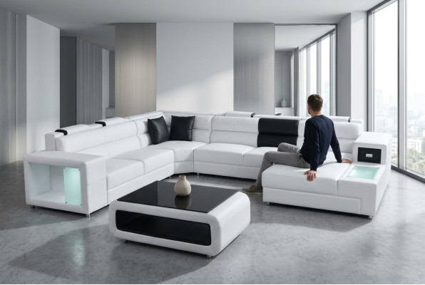 Design leather upholstered corner leather seating sofa USB upholstery corner living landscape room