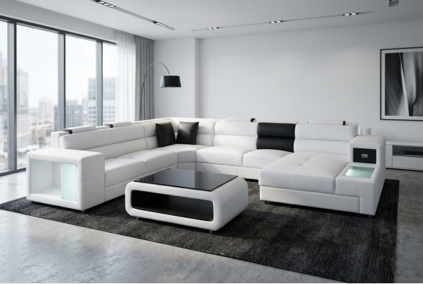 Design leather upholstered corner leather seating sofa USB upholstery corner living landscape room