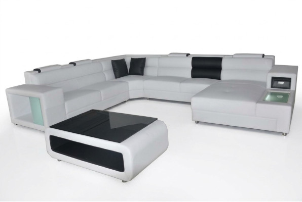 Design leather upholstered corner leather seating sofa USB upholstery corner living landscape room