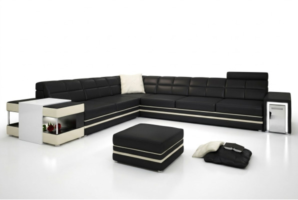 Corner sofa, sofa, USB upholstery, leather living landscape, corner suite, L-shaped leather sofa 3026