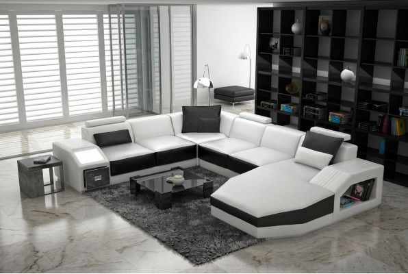 Corner sectional sofa design with USB upholstered seats U-shape white PHM110