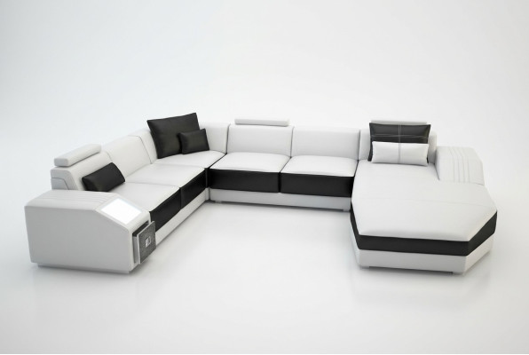 Corner sectional sofa design with USB upholstered seats U-shape white PHM110