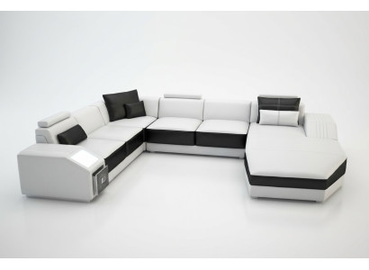 Corner sectional sofa design with USB upholstered seats U-shape white PHM110