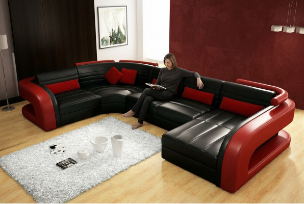 Leather sofa USB living area set upholstered corner couch sofa U shape Bergamo