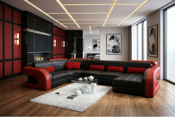 Leather sofa USB living area set upholstered corner couch sofa U shape Bergamo