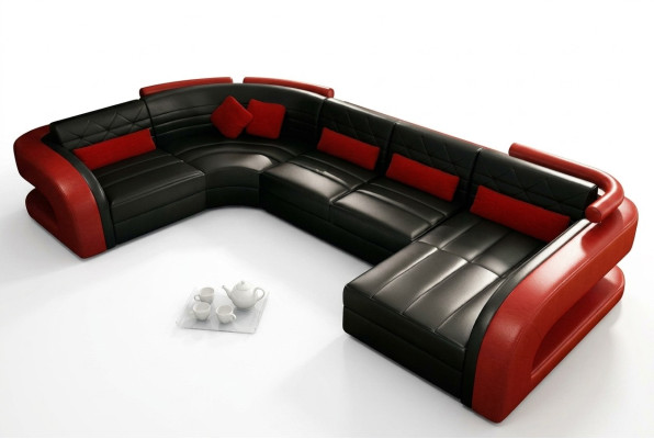 Leather sofa USB living area set upholstered corner couch sofa U shape Bergamo