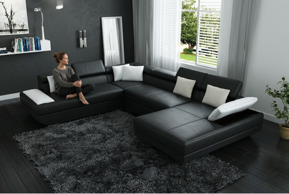 Leather sofa with USB upholstery corner suite living landscape XXL Big corner sofa 2719D