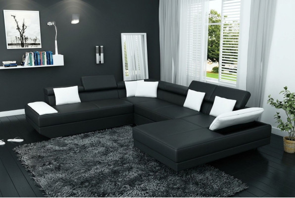 Leather sofa with USB upholstery corner suite living landscape XXL Big corner sofa 2719D