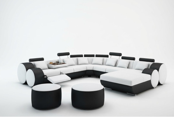 Designer leather sofa with USB XXL living landscape big sofa upholstery corner corner sofa relax