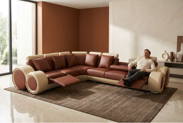 Design leather upholstery XXL seating room sofa with USB design corner suite sofas new