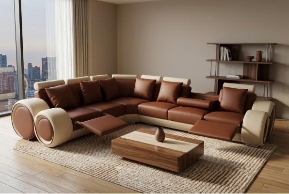 Design leather upholstery XXL seating room sofa with USB design corner suite sofas new