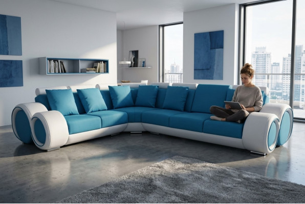 Design leather upholstery XXL seat room corner living sofa + USB designer suite sofas