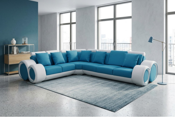 Design leather upholstery XXL seat room corner living sofa + USB designer suite sofas