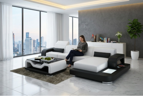 Leather sofa with USB living area sectional sofa corner set couch design sofa G8006C