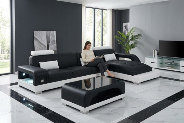Leather corner sofa with USB living area luxury suite corner sofas couches upholstery