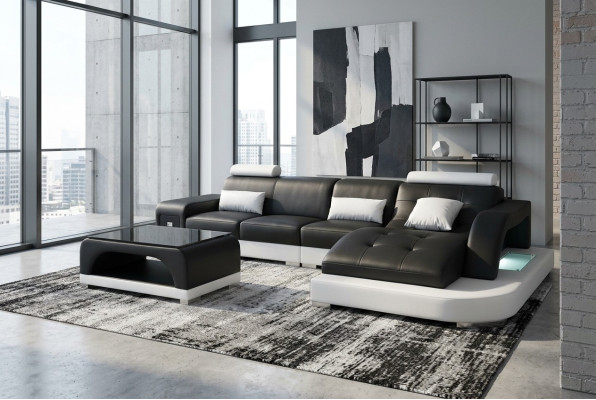 Leather corner sofa with USB living area luxury suite corner sofas couches upholstery