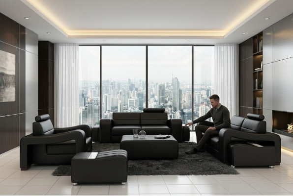 Designer leather sofa suite, USB sofa seat upholstery set 3+2+1 sets