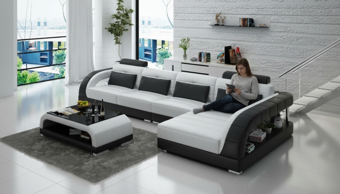 Leather sofa USB living landscape corner sofa corner suite design modern sofa G8012C new