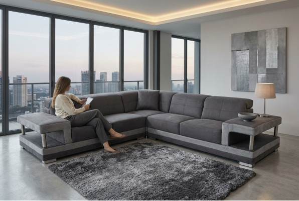 Leather corner sofa with USB upholstery living area luxury suite corner sofas couches
