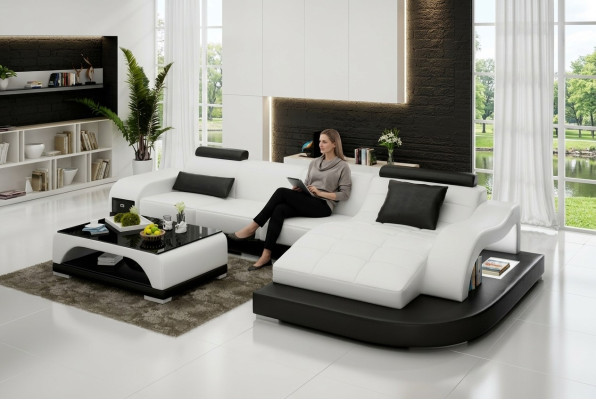 Leather sofa with USB living area corner sofa corner suite design modern sofa G8009D