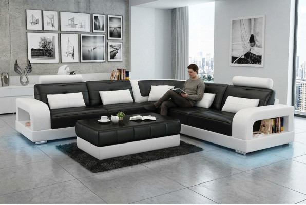 Leather sofa USB living landscape corner sofa suite design sofa couch L6008B new