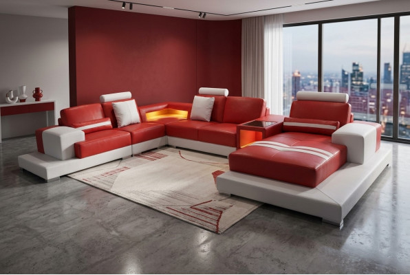 Leather sofa couch living landscape suite design modern sofa U-shape with USB light