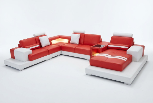 Leather sofa couch living landscape suite design modern sofa U-shape with USB light