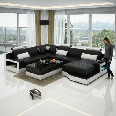 Leather sofa corner sofa + USB suite living landscape upholstery U-shaped couch sofa design