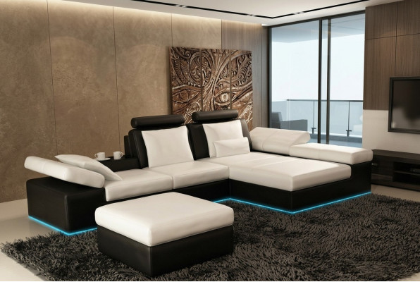 Leather sofa with USB, living landscape corner sofa suite, modern design sofa K5014C