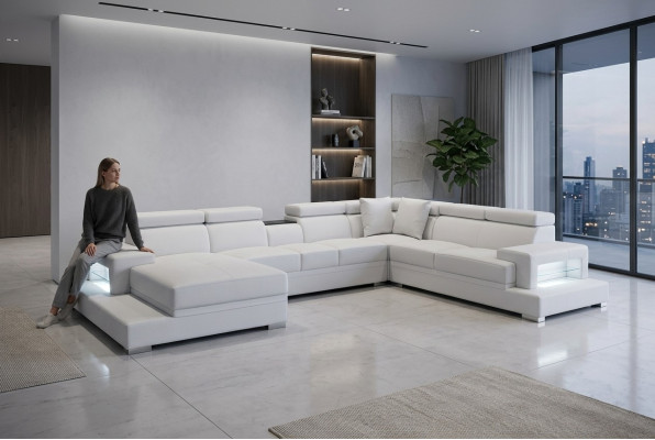 Leather Upholstered Seat Room Corner Living Sofa Couch XXL Designer Suite Sofas +USB