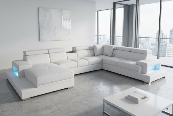Leather Upholstered Seat Room Corner Living Sofa Couch XXL Designer Suite Sofas +USB