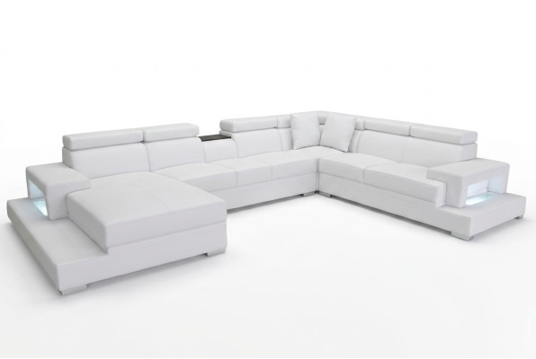 Leather Upholstered Seat Room Corner Living Sofa Couch XXL Designer Suite Sofas +USB