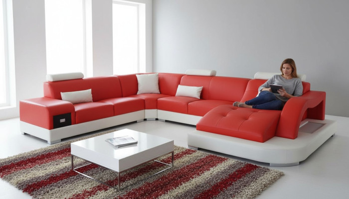 Leather Corner Sofa Corner Living Landscape Set Design Modern Couch New Sofas USB New