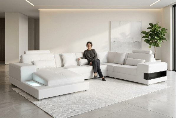 Leather sofa couch living landscape corner set design modern sofa U-shape with USB